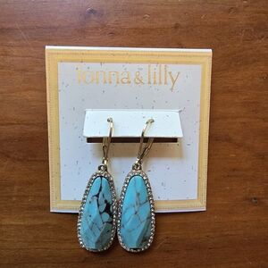 lonna & lilly Gold-Tone Blue Stone and Crystal Drop Earrings